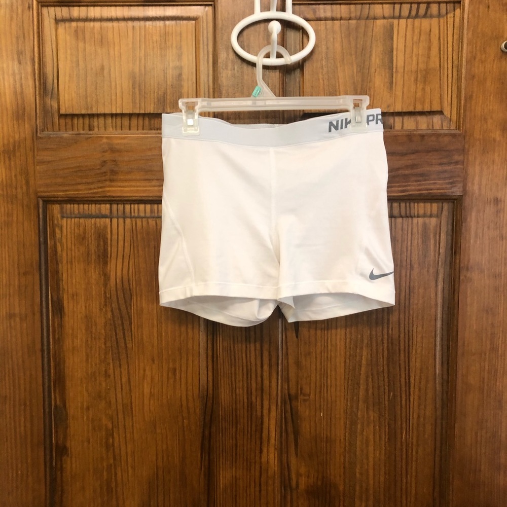 White Nike dri fit spandex compression shorts